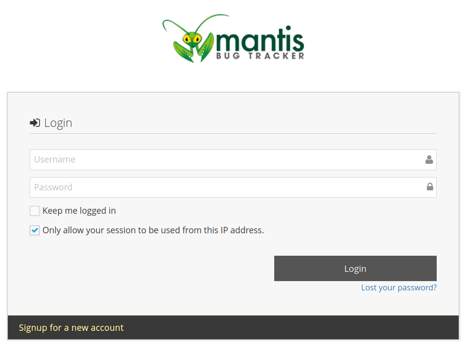 MantisBT login screen