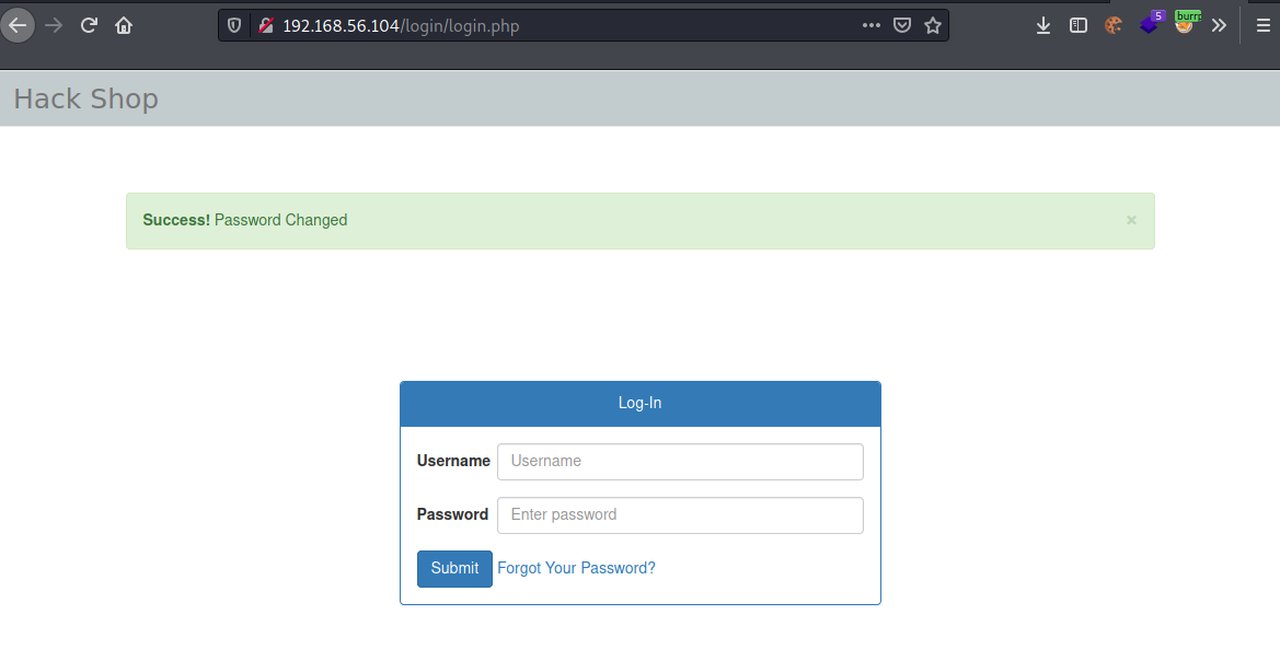 Successfully changed password for admin user